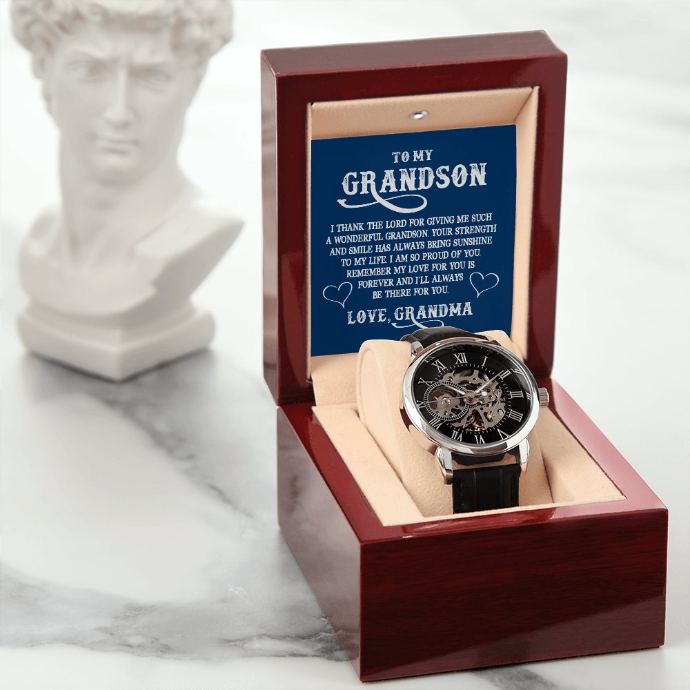 ShineOn Fulfillment Jewelry Luxury Box w/LED Openwork Watch Gift for Grand Son from Grand Ma