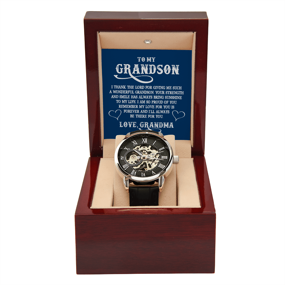 ShineOn Fulfillment Jewelry Luxury Box w/LED Openwork Watch Gift for Grand Son from Grand Ma