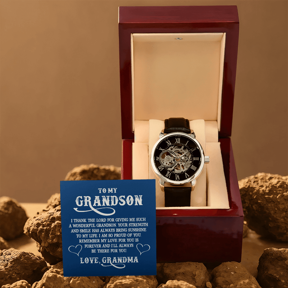 ShineOn Fulfillment Jewelry Luxury Box w/LED Openwork Watch Gift for Grand Son from Grand Ma