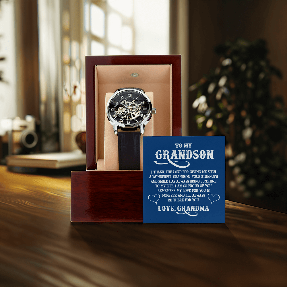 ShineOn Fulfillment Jewelry Luxury Box w/LED Openwork Watch Gift for Grand Son from Grand Ma
