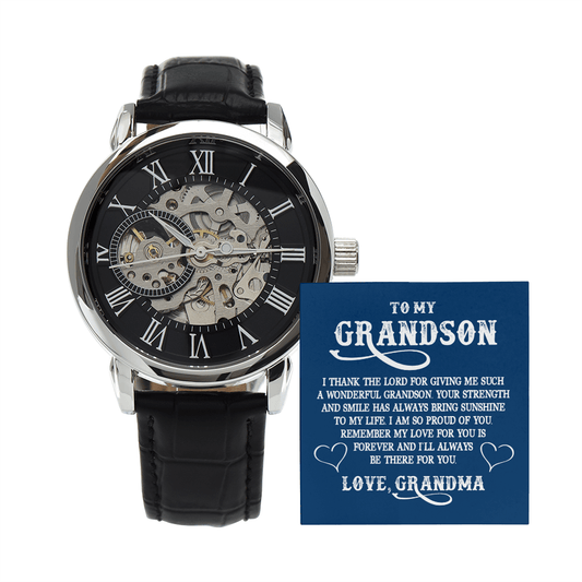 ShineOn Fulfillment Jewelry Luxury Box w/LED Openwork Watch Gift for Grand Son from Grand Ma