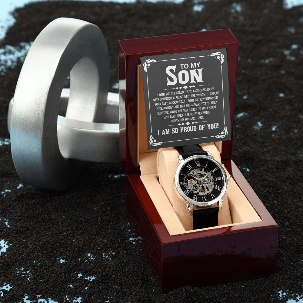 ShineOn Fulfillment Jewelry Luxury Box w/LED Openwork Watch Gift for Son from Father