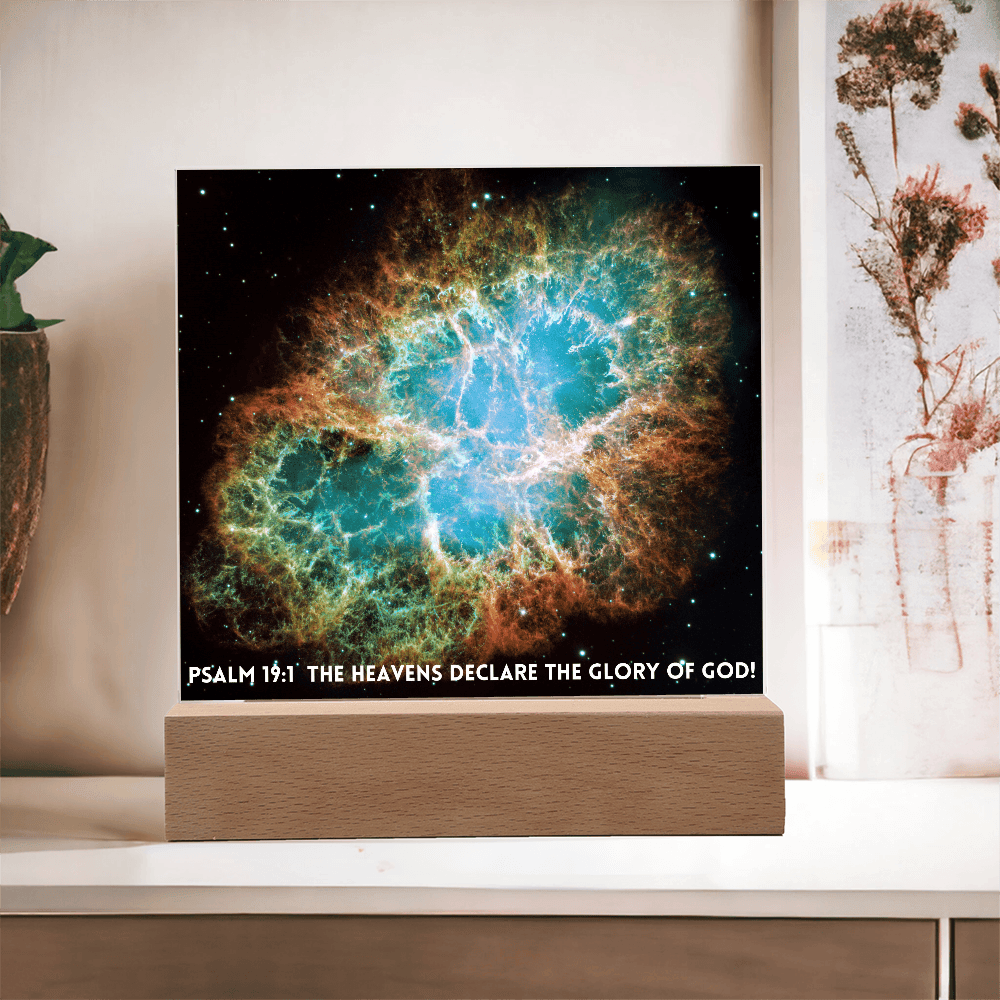 ShineOn Fulfillment Jewelry Scripture Art, Led lit Acrylic Plaque, of the hubble space telescope image of the Crab Nebula.