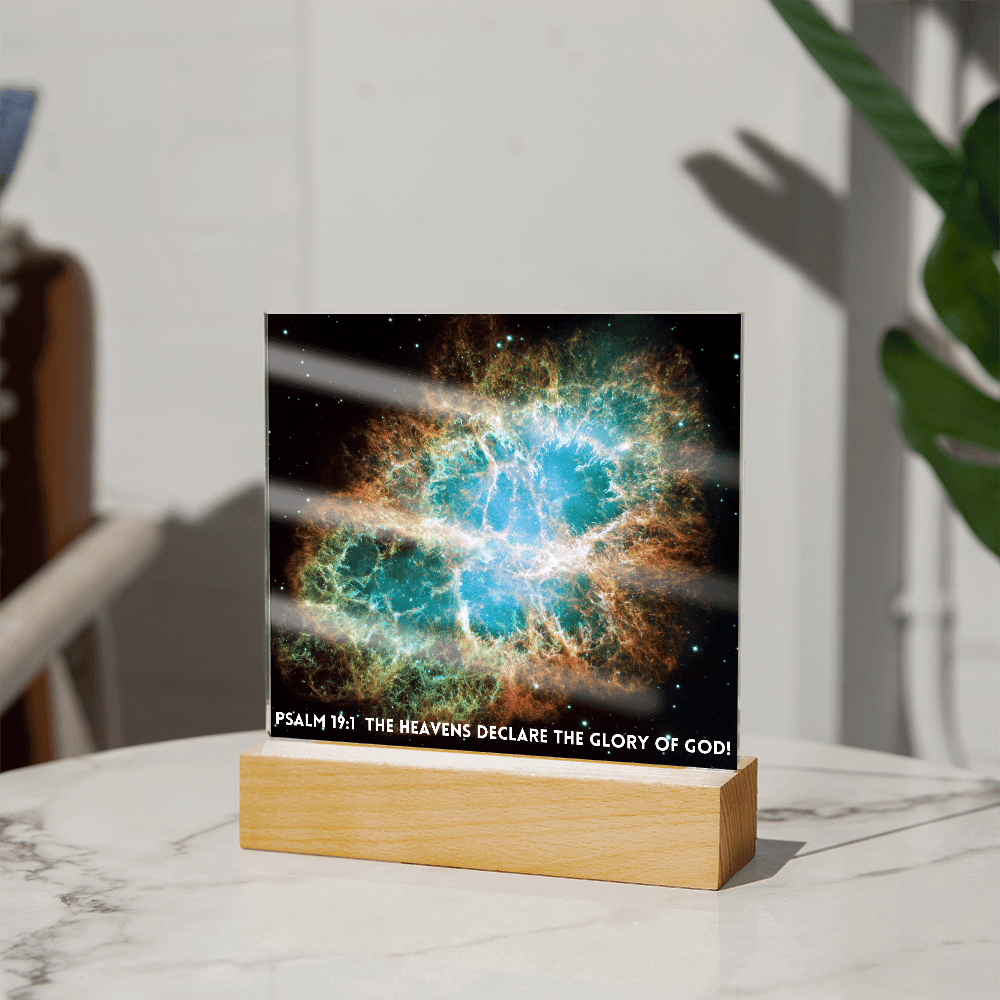 ShineOn Fulfillment Jewelry Scripture Art, Led lit Acrylic Plaque, of the hubble space telescope image of the Crab Nebula.