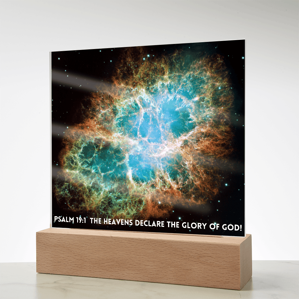 ShineOn Fulfillment Jewelry Scripture Art, Led lit Acrylic Plaque, of the hubble space telescope image of the Crab Nebula.