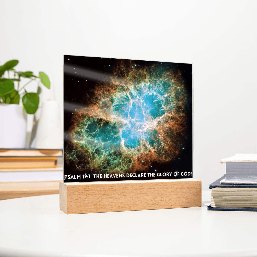 ShineOn Fulfillment Jewelry Scripture Art, Led lit Acrylic Plaque, of the hubble space telescope image of the Crab Nebula.