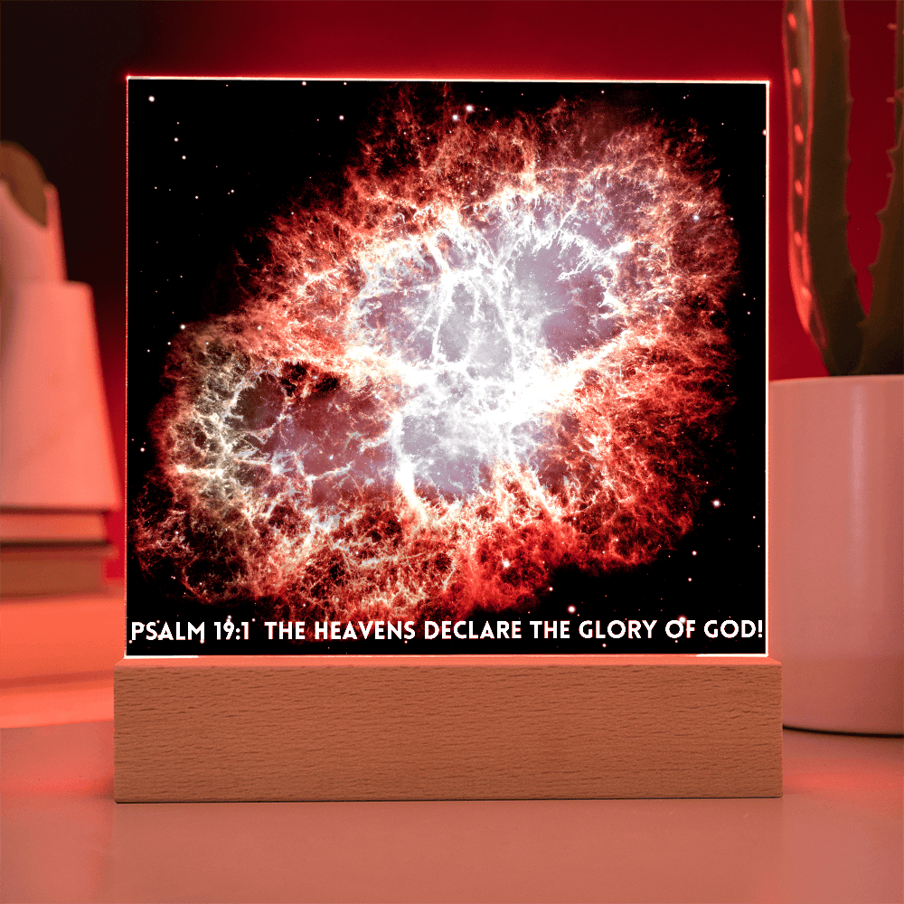 ShineOn Fulfillment Jewelry Scripture Art, Led lit Acrylic Plaque, of the hubble space telescope image of the Crab Nebula.