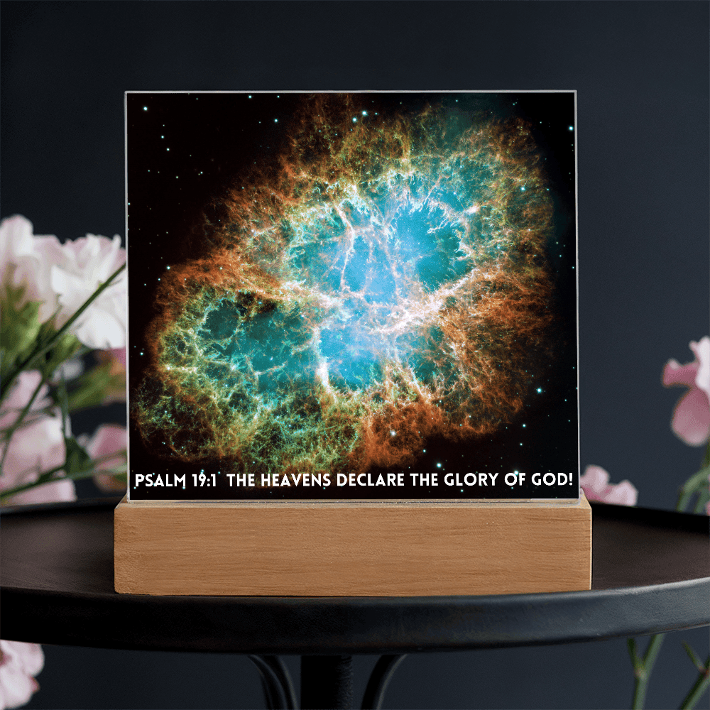 ShineOn Fulfillment Jewelry Scripture Art, Led lit Acrylic Plaque, of the hubble space telescope image of the Crab Nebula.