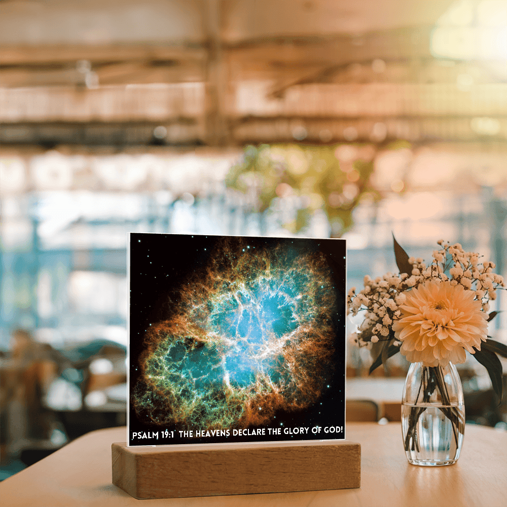 ShineOn Fulfillment Jewelry Scripture Art, Led lit Acrylic Plaque, of the hubble space telescope image of the Crab Nebula.