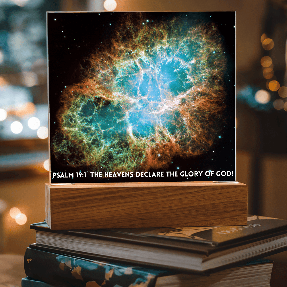 ShineOn Fulfillment Jewelry Scripture Art, Led lit Acrylic Plaque, of the hubble space telescope image of the Crab Nebula.