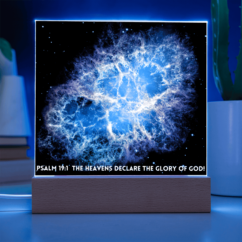 ShineOn Fulfillment Jewelry Scripture Art, Led lit Acrylic Plaque, of the hubble space telescope image of the Crab Nebula.