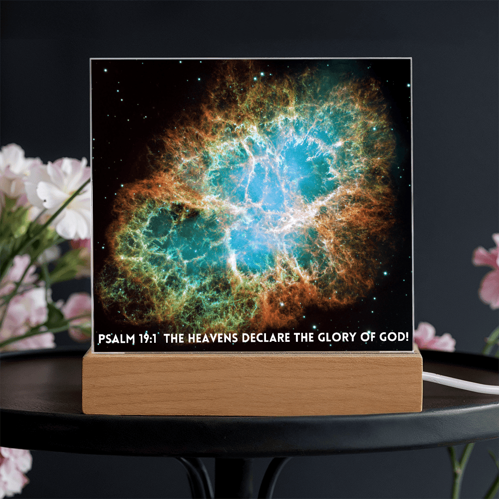 ShineOn Fulfillment Jewelry Scripture Art, Led lit Acrylic Plaque, of the hubble space telescope image of the Crab Nebula.