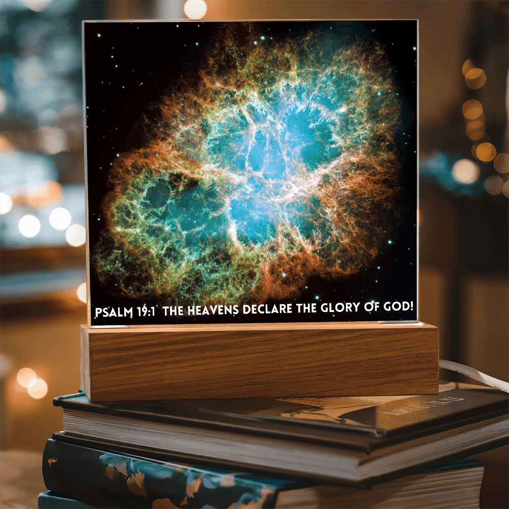 ShineOn Fulfillment Jewelry Scripture Art, Led lit Acrylic Plaque, of the hubble space telescope image of the Crab Nebula.