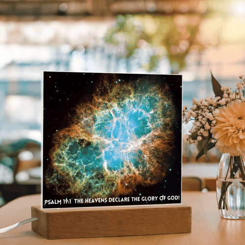 ShineOn Fulfillment Jewelry Scripture Art, Led lit Acrylic Plaque, of the hubble space telescope image of the Crab Nebula.