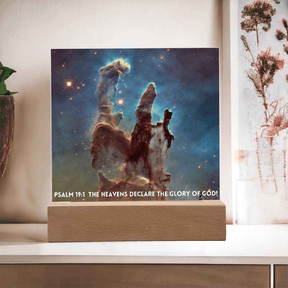 ShineOn Fulfillment Jewelry Scripture Art Led lit Acrylic Plaque, of the hubble space telescope image the Pillars of Creation.