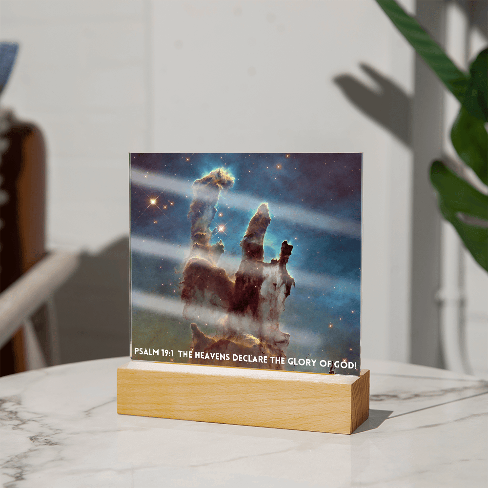 ShineOn Fulfillment Jewelry Scripture Art Led lit Acrylic Plaque, of the hubble space telescope image the Pillars of Creation.