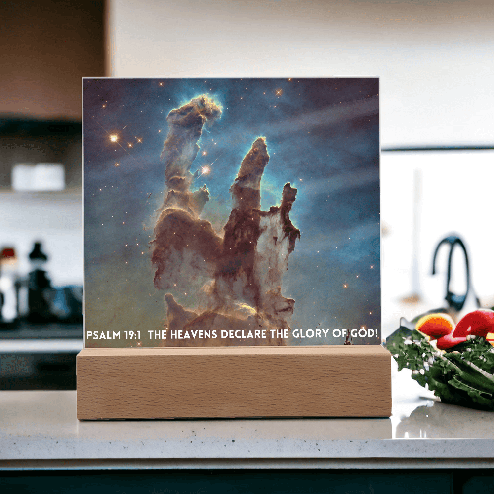 ShineOn Fulfillment Jewelry Scripture Art Led lit Acrylic Plaque, of the hubble space telescope image the Pillars of Creation.