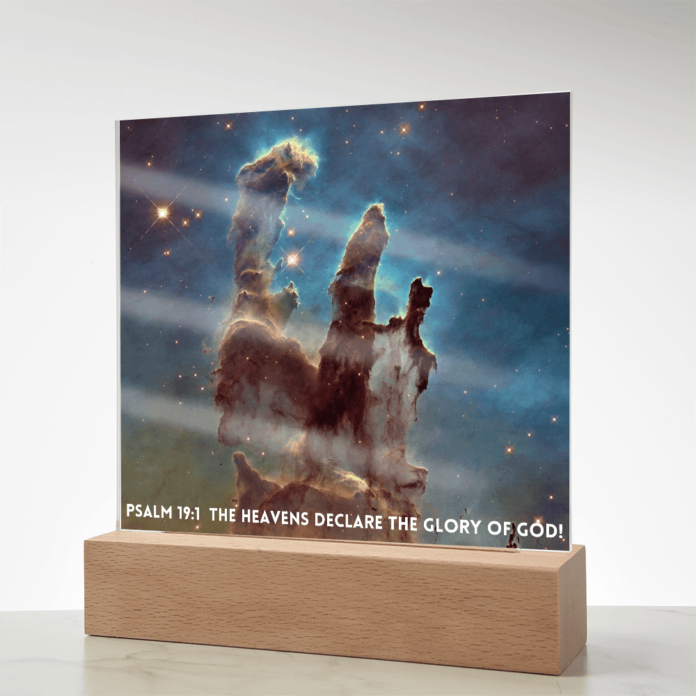 ShineOn Fulfillment Jewelry Scripture Art Led lit Acrylic Plaque, of the hubble space telescope image the Pillars of Creation.