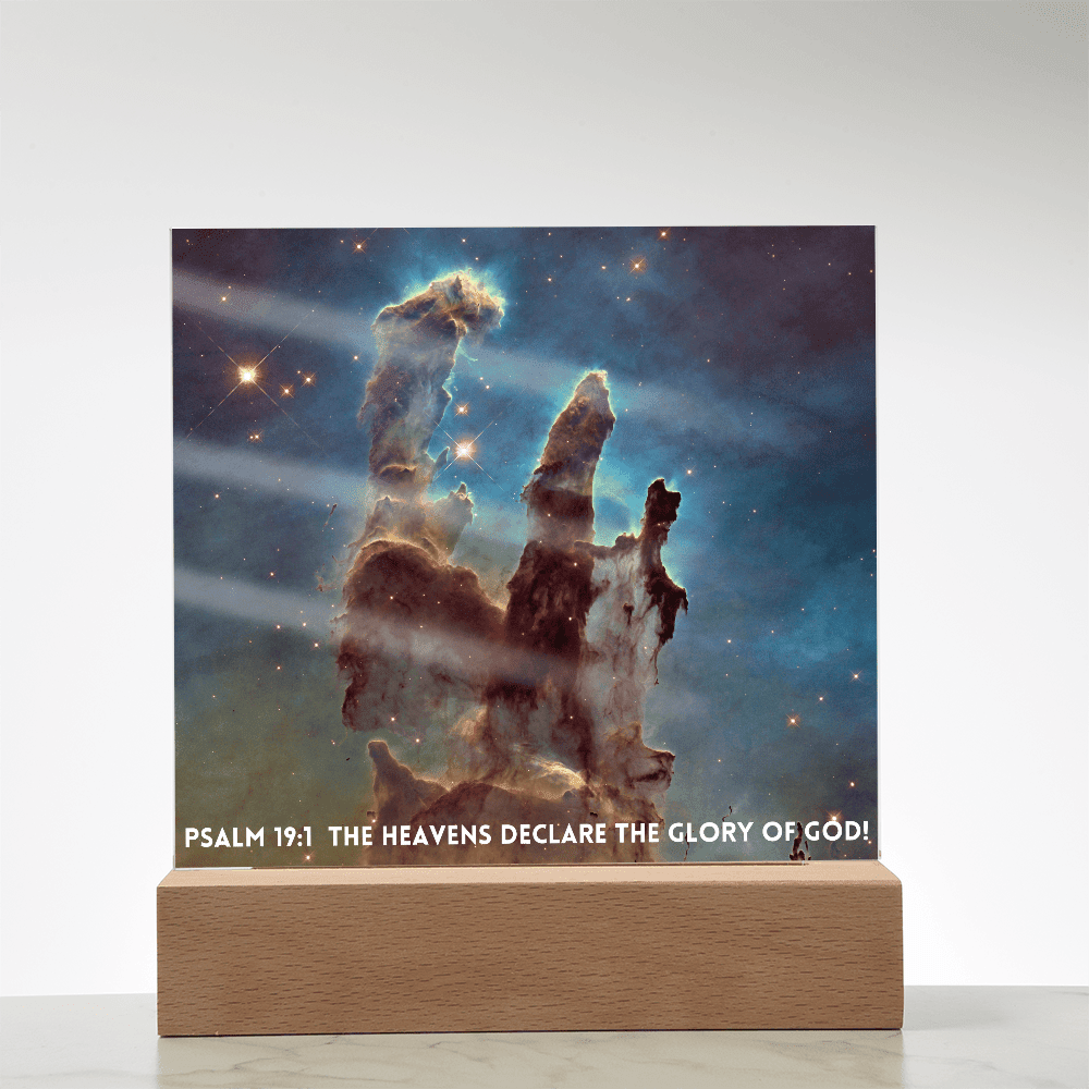ShineOn Fulfillment Jewelry Scripture Art Led lit Acrylic Plaque, of the hubble space telescope image the Pillars of Creation.