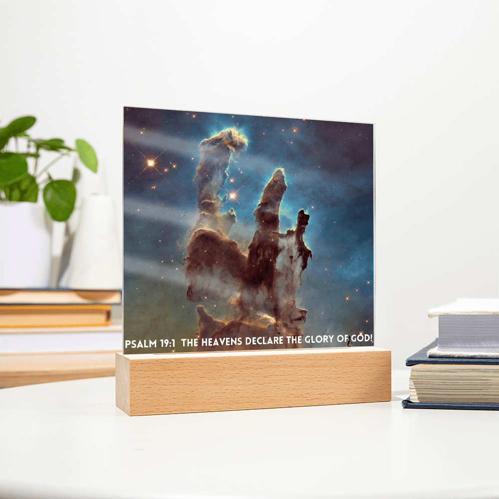 ShineOn Fulfillment Jewelry Scripture Art Led lit Acrylic Plaque, of the hubble space telescope image the Pillars of Creation.
