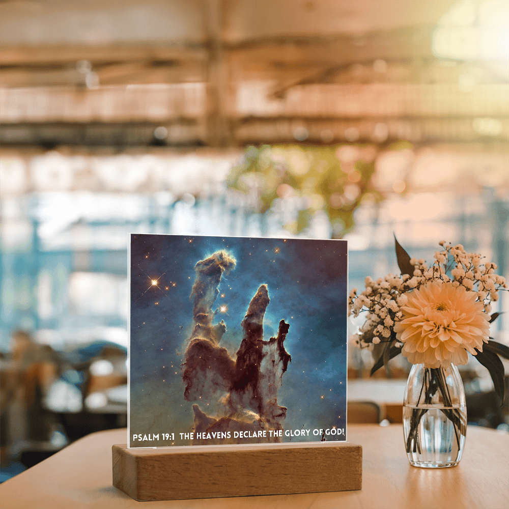ShineOn Fulfillment Jewelry Scripture Art Led lit Acrylic Plaque, of the hubble space telescope image the Pillars of Creation.