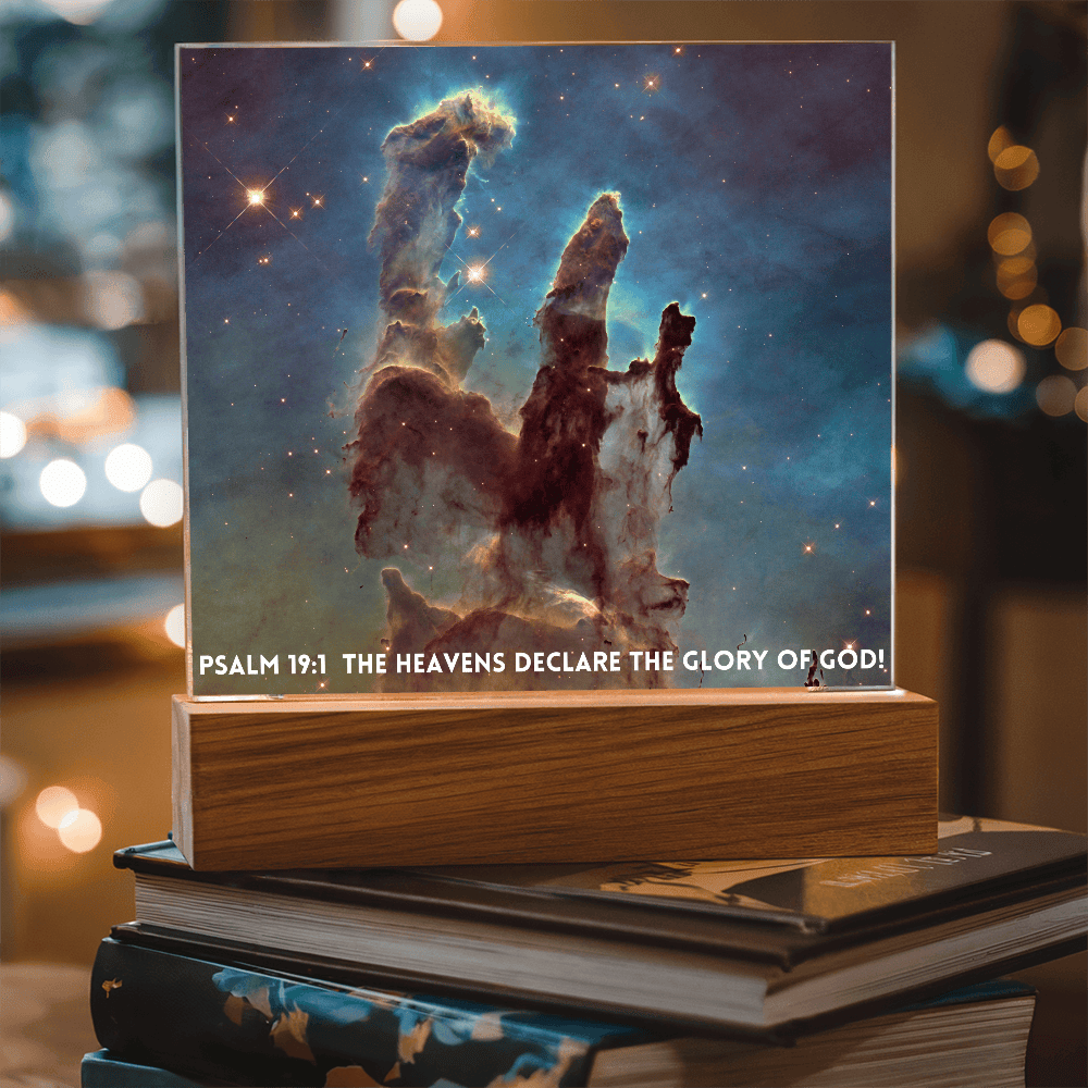 ShineOn Fulfillment Jewelry Scripture Art Led lit Acrylic Plaque, of the hubble space telescope image the Pillars of Creation.