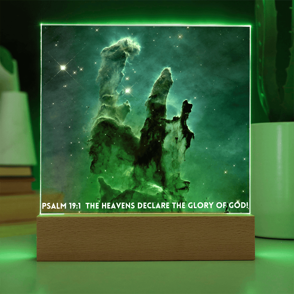 ShineOn Fulfillment Jewelry Scripture Art Led lit Acrylic Plaque, of the hubble space telescope image the Pillars of Creation.