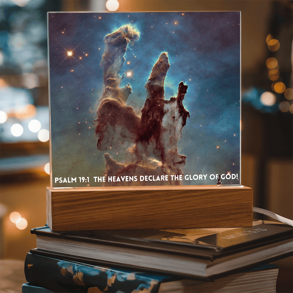 ShineOn Fulfillment Jewelry Scripture Art Led lit Acrylic Plaque, of the hubble space telescope image the Pillars of Creation.