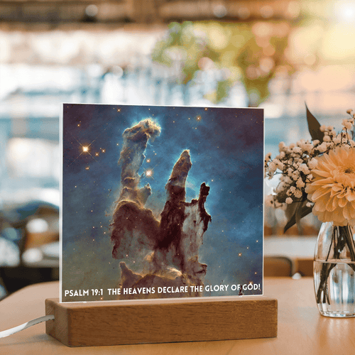 ShineOn Fulfillment Jewelry Scripture Art Led lit Acrylic Plaque, of the hubble space telescope image the Pillars of Creation.