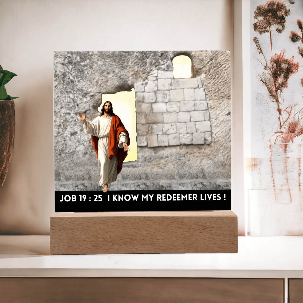 ShineOn Fulfillment Jewelry Scripture Art, Led lit Acrylic Plaque, of the Risen Christ Leaving the Empty Tomb In Jerusalem.