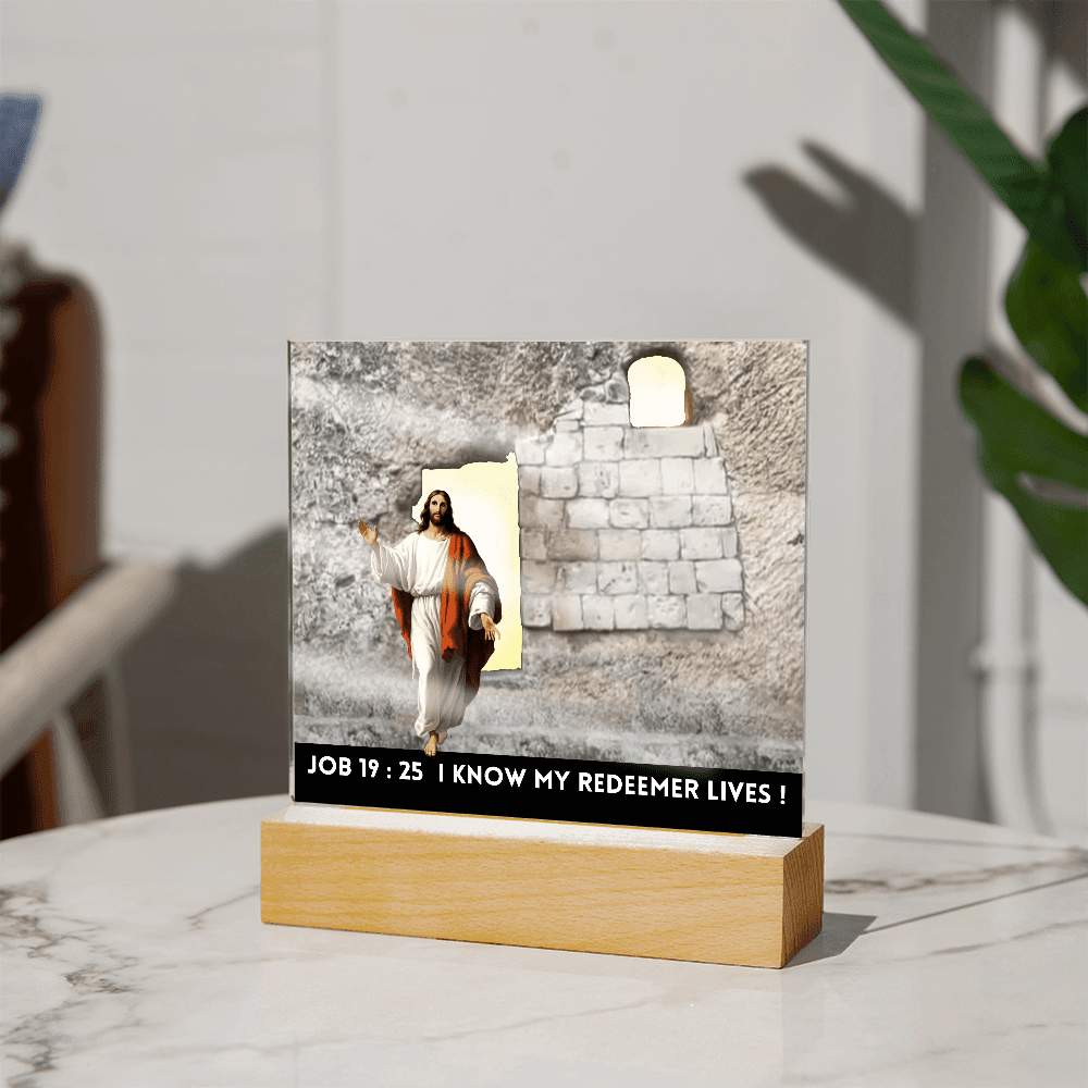 ShineOn Fulfillment Jewelry Scripture Art, Led lit Acrylic Plaque, of the Risen Christ Leaving the Empty Tomb In Jerusalem.