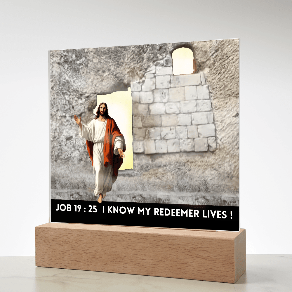 ShineOn Fulfillment Jewelry Scripture Art, Led lit Acrylic Plaque, of the Risen Christ Leaving the Empty Tomb In Jerusalem.