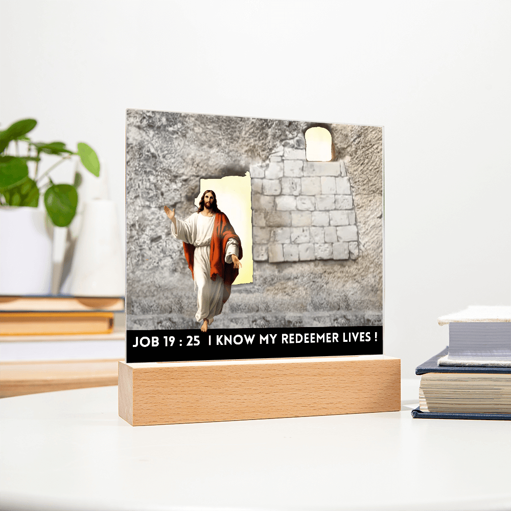 ShineOn Fulfillment Jewelry Scripture Art, Led lit Acrylic Plaque, of the Risen Christ Leaving the Empty Tomb In Jerusalem.