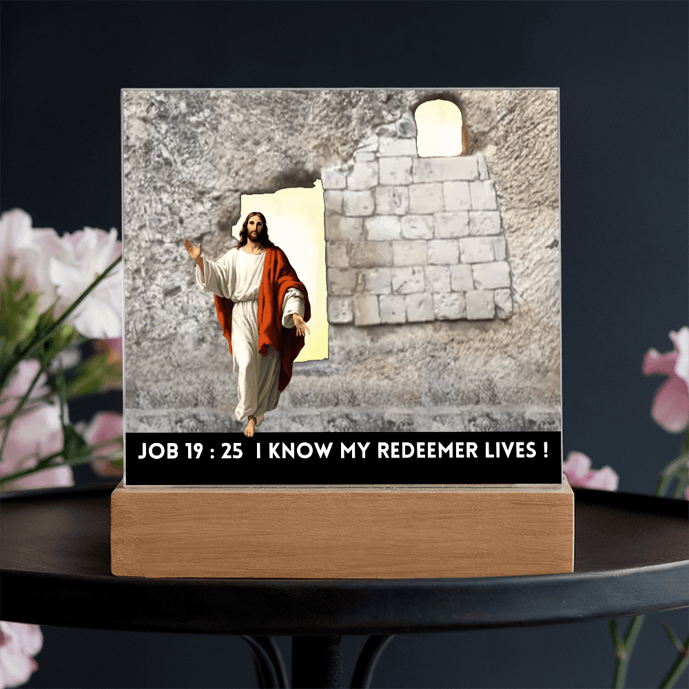 ShineOn Fulfillment Jewelry Scripture Art, Led lit Acrylic Plaque, of the Risen Christ Leaving the Empty Tomb In Jerusalem.