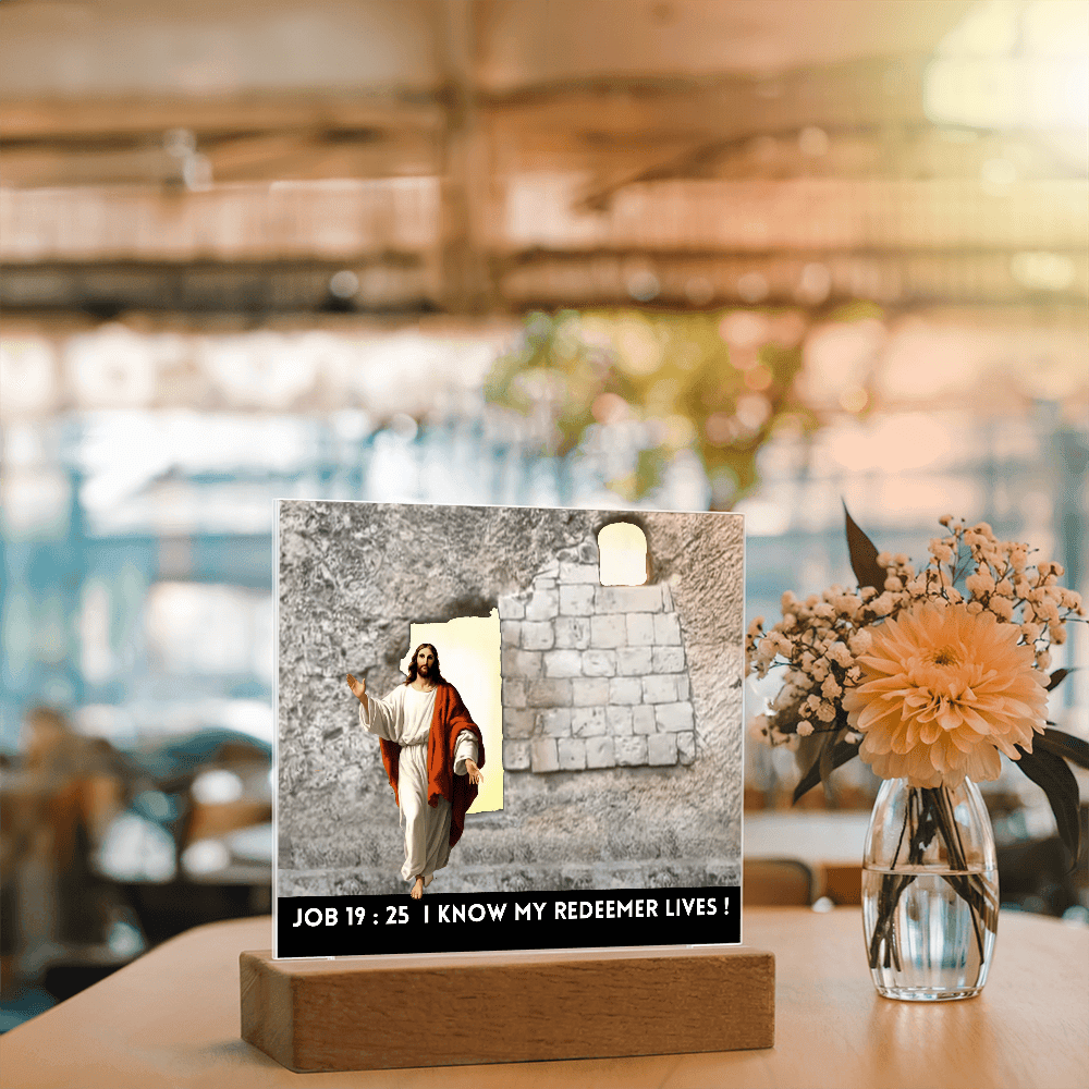 ShineOn Fulfillment Jewelry Scripture Art, Led lit Acrylic Plaque, of the Risen Christ Leaving the Empty Tomb In Jerusalem.