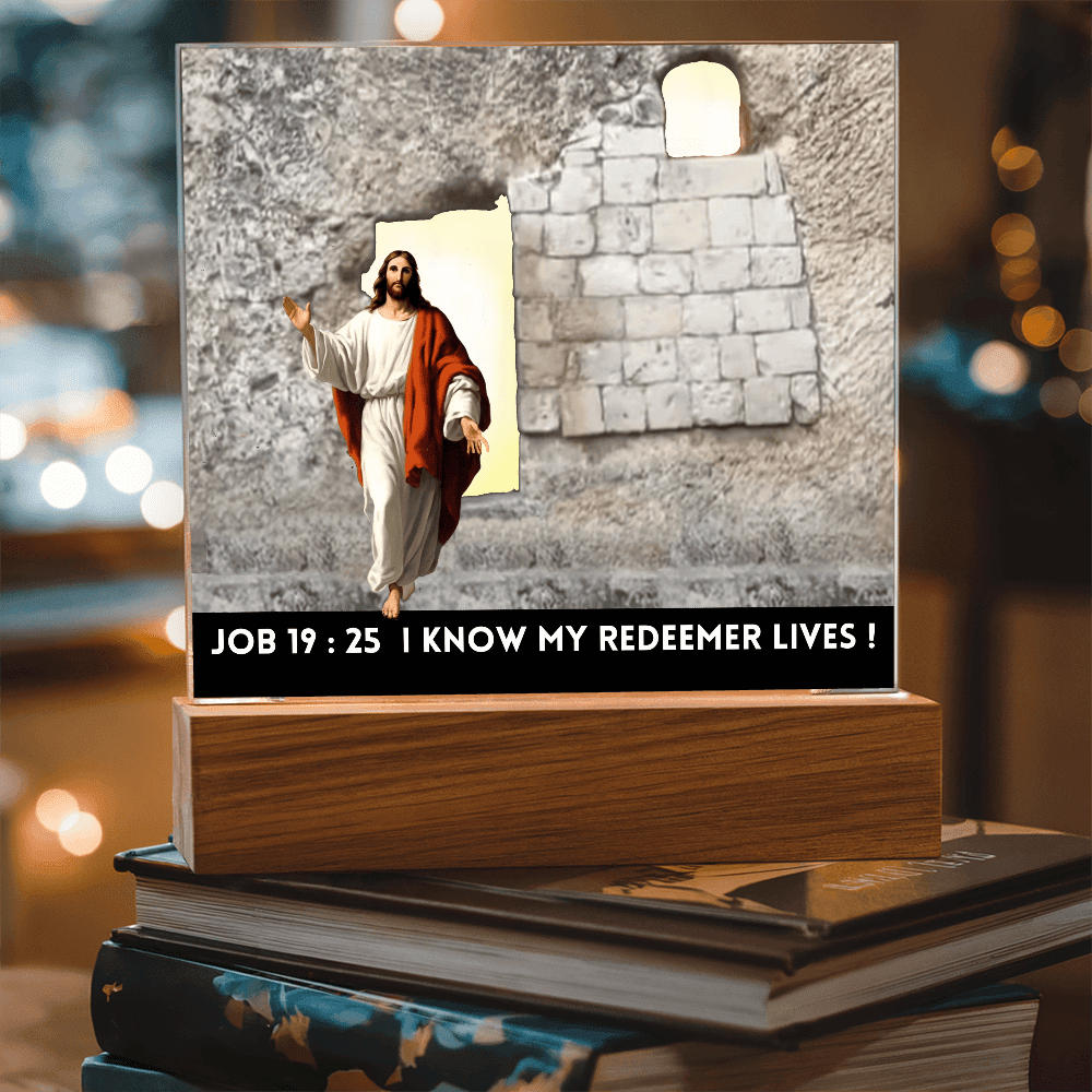 ShineOn Fulfillment Jewelry Scripture Art, Led lit Acrylic Plaque, of the Risen Christ Leaving the Empty Tomb In Jerusalem.