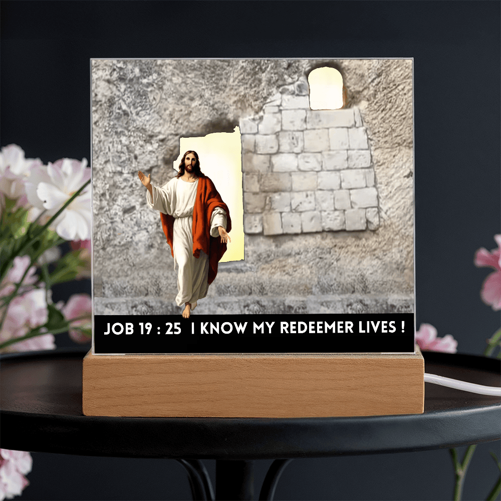 ShineOn Fulfillment Jewelry Scripture Art, Led lit Acrylic Plaque, of the Risen Christ Leaving the Empty Tomb In Jerusalem.