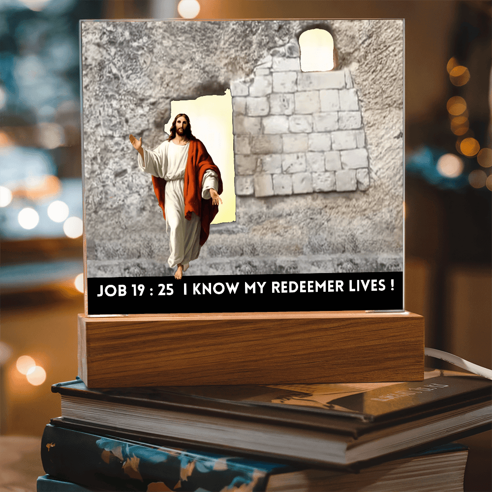 ShineOn Fulfillment Jewelry Scripture Art, Led lit Acrylic Plaque, of the Risen Christ Leaving the Empty Tomb In Jerusalem.
