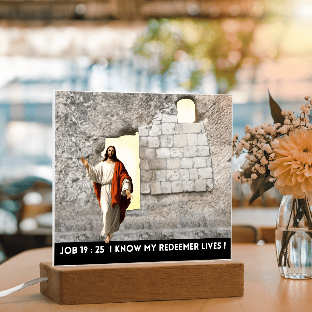 ShineOn Fulfillment Jewelry Scripture Art, Led lit Acrylic Plaque, of the Risen Christ Leaving the Empty Tomb In Jerusalem.
